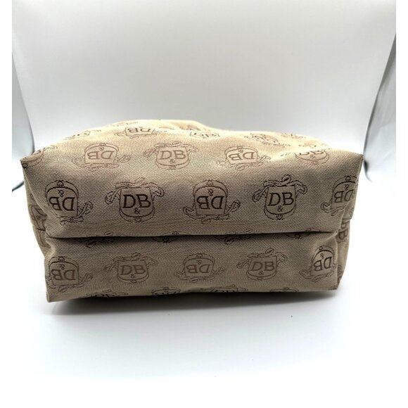 Dooney & Bourke Beige Signature Logo Canvas Shoulder Bag  Brown Leather Strap - Picture 6 of 10